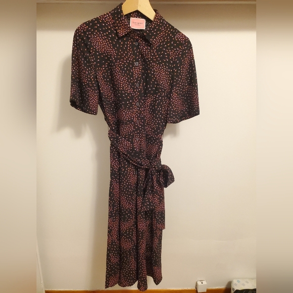 NWOT Kate Spade Meadow Smocked Back Shirtdress. Black. Orange, pink floral. 2. - Picture 3 of 16